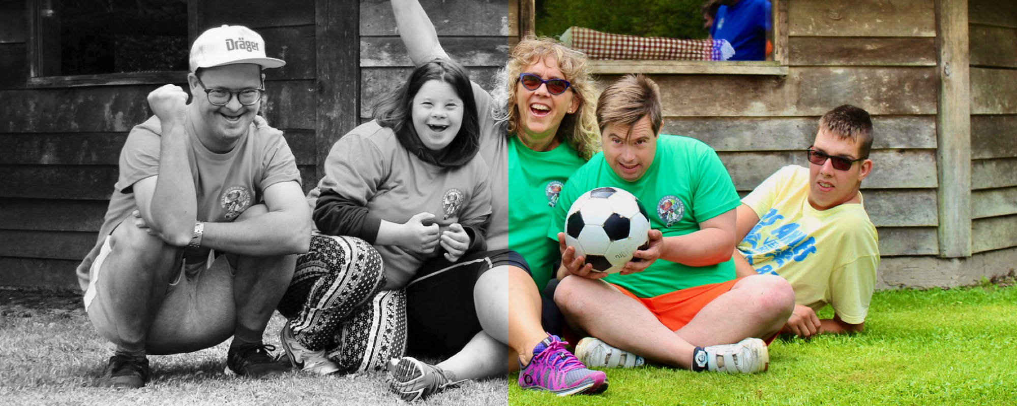 Deelnemers aan activiteiten van Stichting ABRI, deels in zwart wit en deels in kleur.