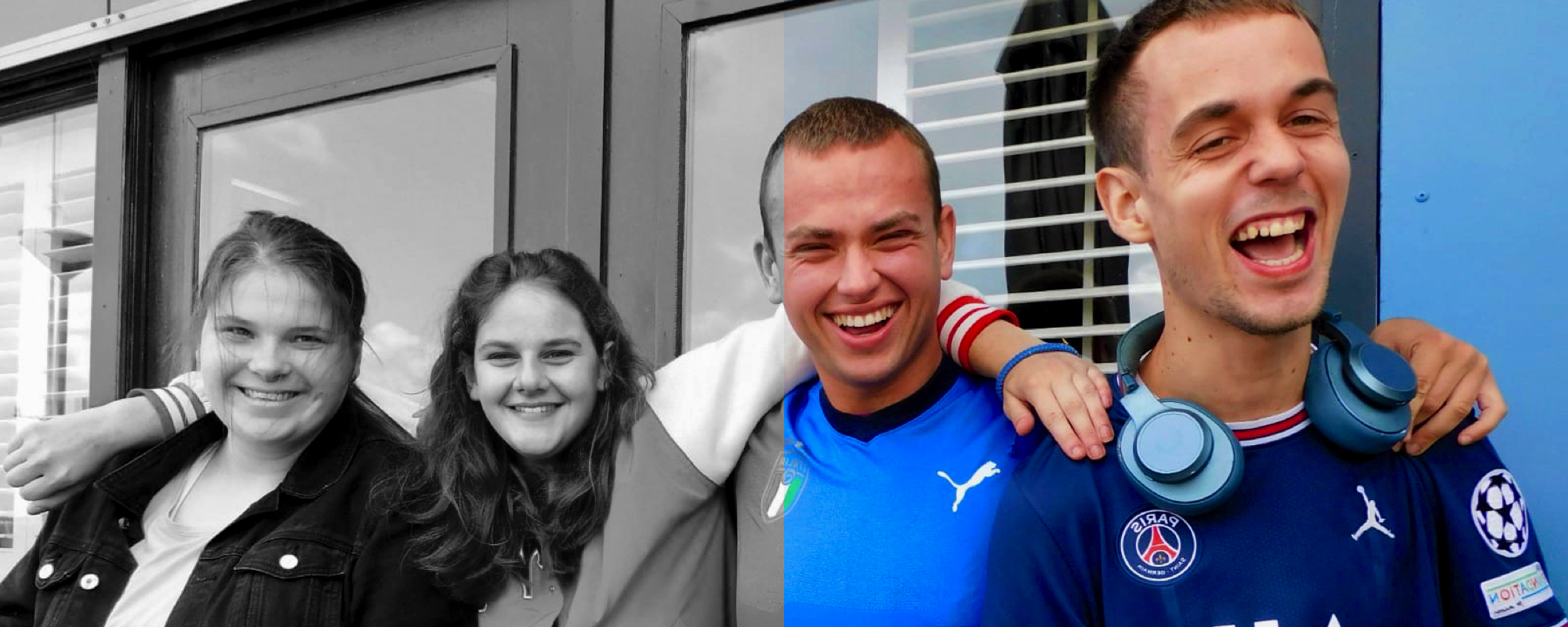 Deelnemers aan activiteiten van Stichting ABRI, deels in zwart wit en deels in kleur.